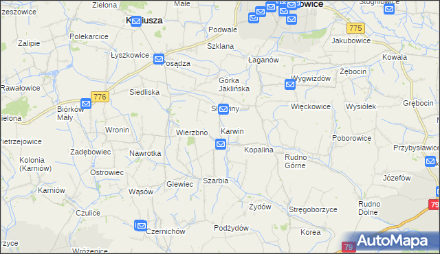 mapa Karwin gmina Koniusza, Karwin gmina Koniusza na mapie Targeo