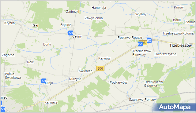 mapa Karwów gmina Trzebieszów, Karwów gmina Trzebieszów na mapie Targeo