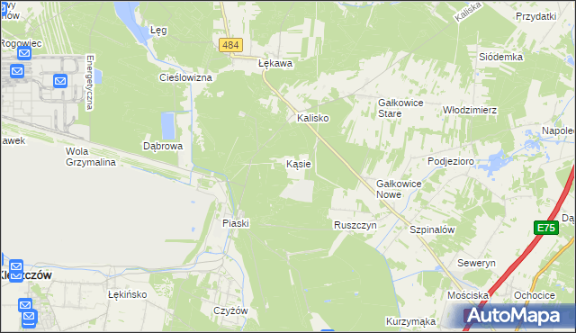 mapa Kąsie gmina Kamieńsk, Kąsie gmina Kamieńsk na mapie Targeo