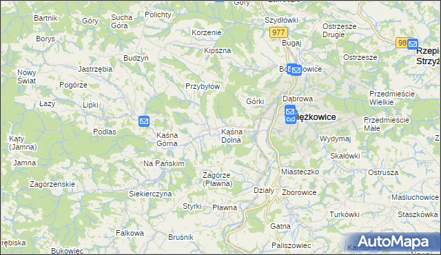 mapa Kąśna Dolna, Kąśna Dolna na mapie Targeo