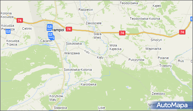 mapa Kąty gmina Frampol, Kąty gmina Frampol na mapie Targeo