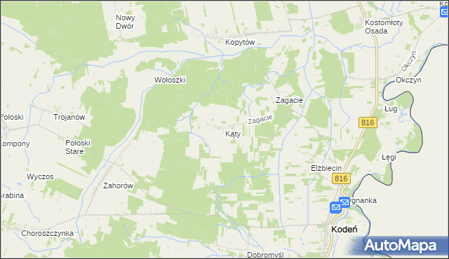 mapa Kąty gmina Kodeń, Kąty gmina Kodeń na mapie Targeo