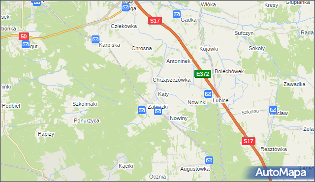 mapa Kąty gmina Kołbiel, Kąty gmina Kołbiel na mapie Targeo
