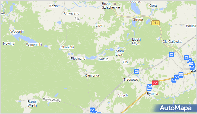 mapa Kazub gmina Kaliska, Kazub gmina Kaliska na mapie Targeo