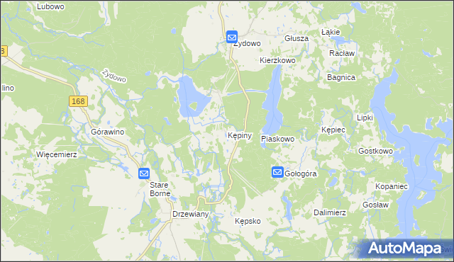 mapa Kępiny gmina Polanów, Kępiny gmina Polanów na mapie Targeo
