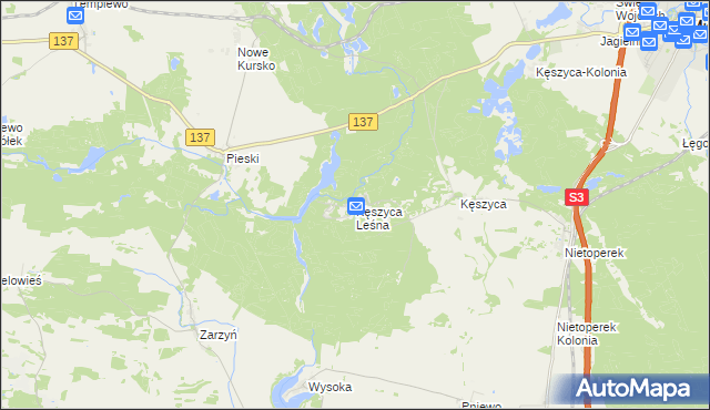 mapa Kęszyca Leśna, Kęszyca Leśna na mapie Targeo