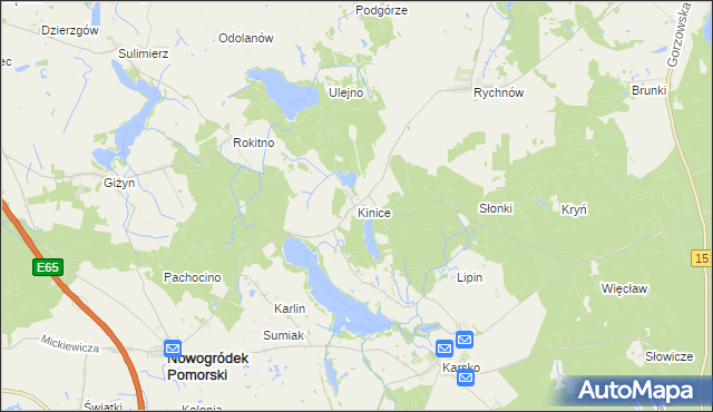 mapa Kinice gmina Nowogródek Pomorski, Kinice gmina Nowogródek Pomorski na mapie Targeo