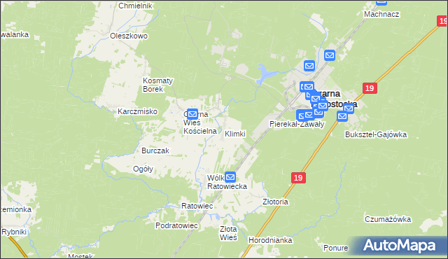 mapa Klimki gmina Czarna Białostocka, Klimki gmina Czarna Białostocka na mapie Targeo