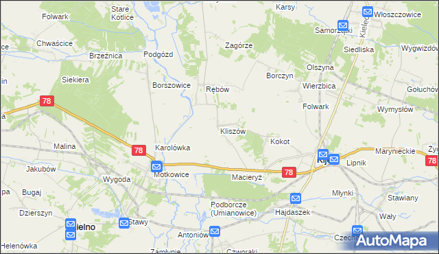 mapa Kliszów gmina Kije, Kliszów gmina Kije na mapie Targeo