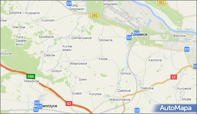 mapa Kłoda gmina Żukowice, Kłoda gmina Żukowice na mapie Targeo