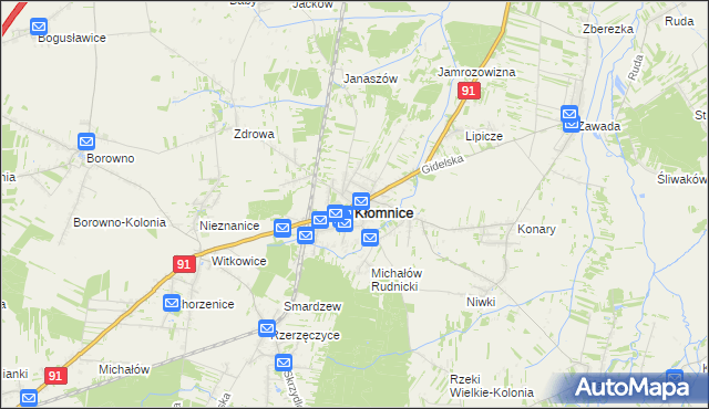 mapa Kłomnice, Kłomnice na mapie Targeo