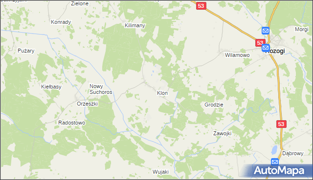 mapa Klon gmina Rozogi, Klon gmina Rozogi na mapie Targeo