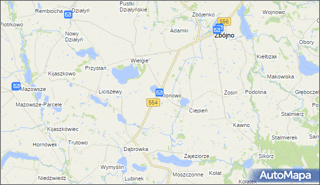 mapa Klonowo gmina Zbójno, Klonowo gmina Zbójno na mapie Targeo