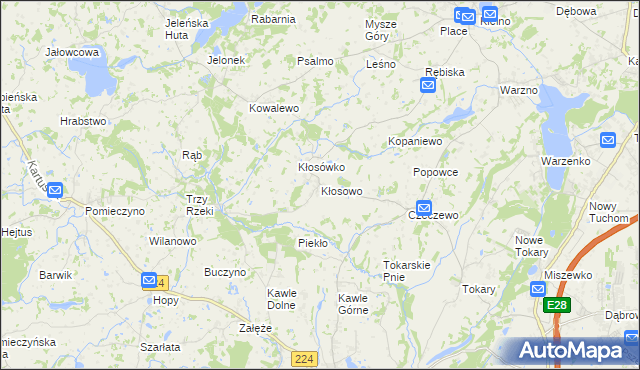 mapa Kłosowo gmina Przodkowo, Kłosowo gmina Przodkowo na mapie Targeo