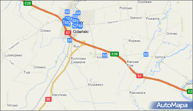 mapa Kmiecin, Kmiecin na mapie Targeo