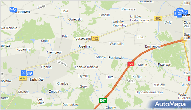 mapa Knapy gmina Lututów, Knapy gmina Lututów na mapie Targeo