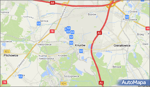mapa Knurów powiat gliwicki, Knurów powiat gliwicki na mapie Targeo
