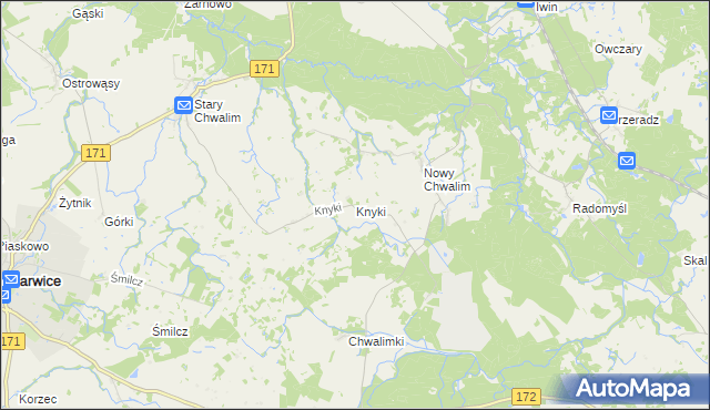 mapa Knyki, Knyki na mapie Targeo