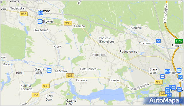 mapa Kobielice gmina Suszec, Kobielice gmina Suszec na mapie Targeo