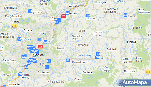 mapa Kobylanka gmina Gorlice, Kobylanka gmina Gorlice na mapie Targeo