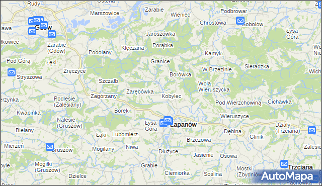 mapa Kobylec gmina Łapanów, Kobylec gmina Łapanów na mapie Targeo