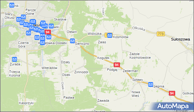 mapa Kogutek gmina Olkusz, Kogutek gmina Olkusz na mapie Targeo