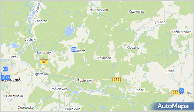 mapa Kołaczek gmina Połczyn-Zdrój, Kołaczek gmina Połczyn-Zdrój na mapie Targeo