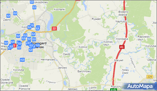 mapa Kolincz, Kolincz na mapie Targeo