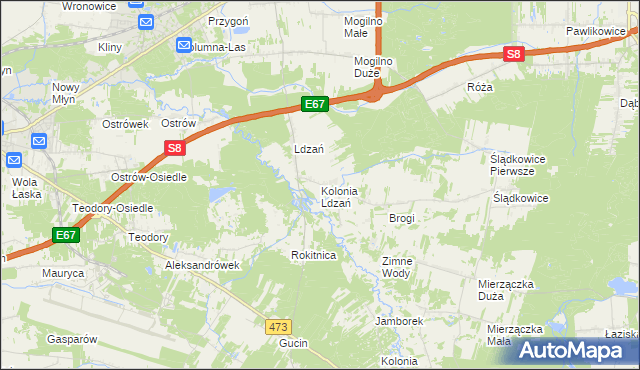 mapa Kolonia Ldzań, Kolonia Ldzań na mapie Targeo