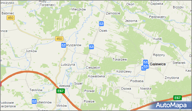 mapa Kolonia Osiek gmina Galewice, Kolonia Osiek gmina Galewice na mapie Targeo