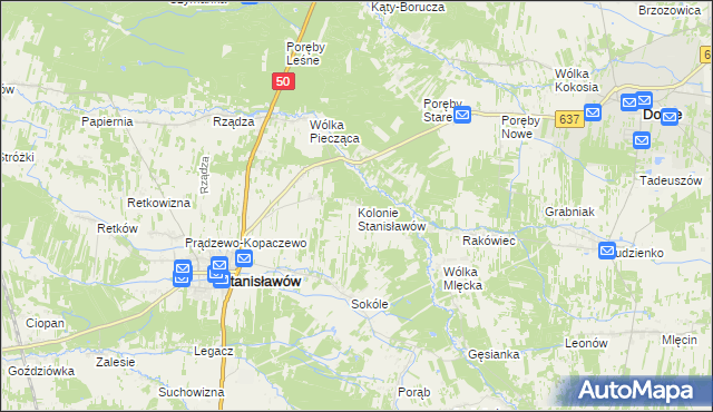 mapa Kolonie Stanisławów, Kolonie Stanisławów na mapie Targeo