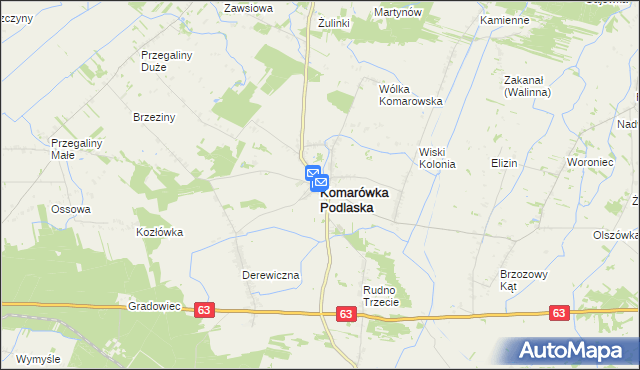 mapa Komarówka Podlaska, Komarówka Podlaska na mapie Targeo