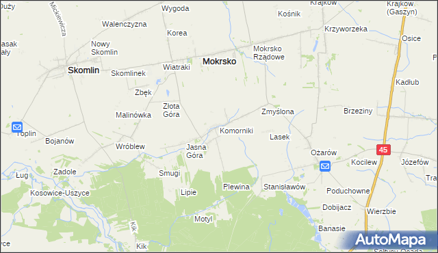 mapa Komorniki gmina Mokrsko, Komorniki gmina Mokrsko na mapie Targeo