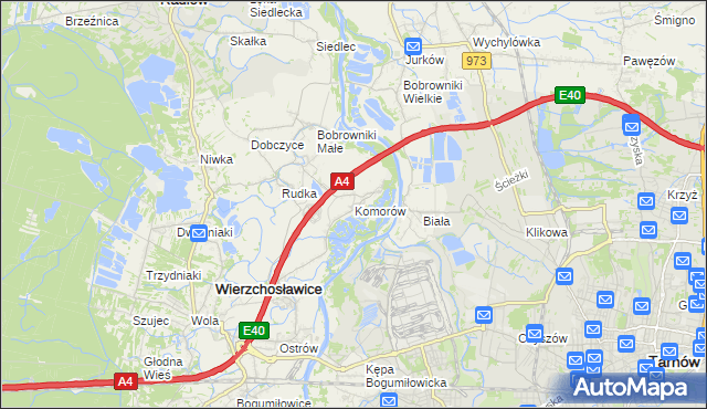 mapa Komorów gmina Wierzchosławice, Komorów gmina Wierzchosławice na mapie Targeo