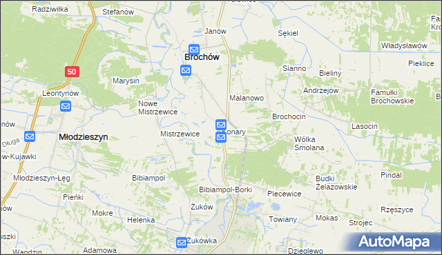 mapa Konary gmina Brochów, Konary gmina Brochów na mapie Targeo