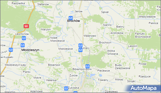 mapa Konary gmina Brochów, Konary gmina Brochów na mapie Targeo