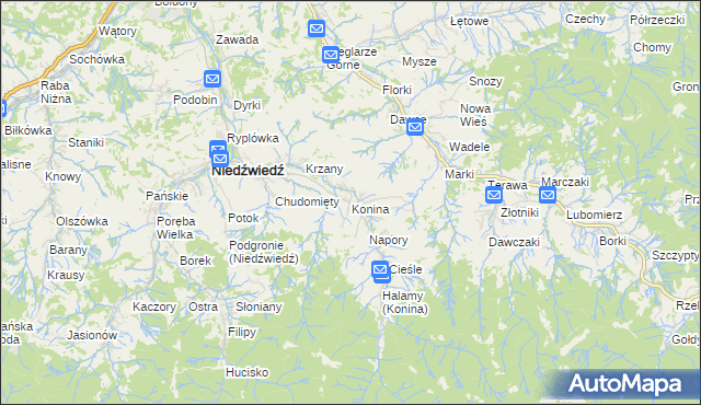 mapa Konina, Konina na mapie Targeo