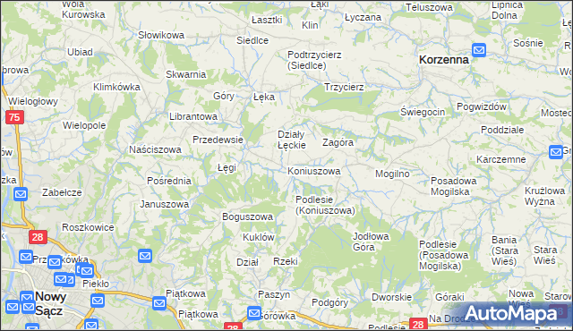 mapa Koniuszowa, Koniuszowa na mapie Targeo