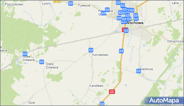 mapa Konradowo gmina Wschowa, Konradowo gmina Wschowa na mapie Targeo