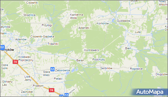 mapa Kontrewers gmina Mniów, Kontrewers gmina Mniów na mapie Targeo