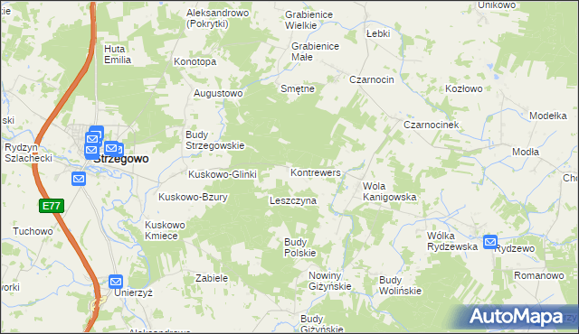 mapa Kontrewers gmina Strzegowo, Kontrewers gmina Strzegowo na mapie Targeo
