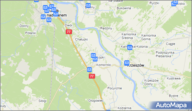 mapa Kopki gmina Rudnik nad Sanem, Kopki gmina Rudnik nad Sanem na mapie Targeo