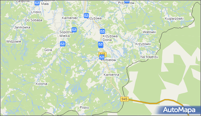 mapa Korbielów, Korbielów na mapie Targeo