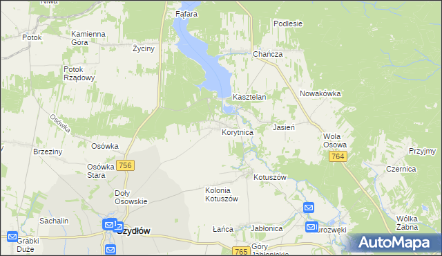 mapa Korytnica gmina Szydłów, Korytnica gmina Szydłów na mapie Targeo