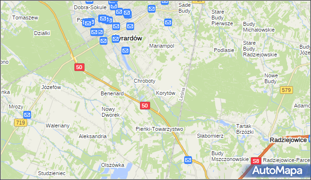 mapa Korytów gmina Radziejowice, Korytów gmina Radziejowice na mapie Targeo