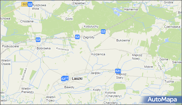 mapa Korzenica gmina Laszki, Korzenica gmina Laszki na mapie Targeo