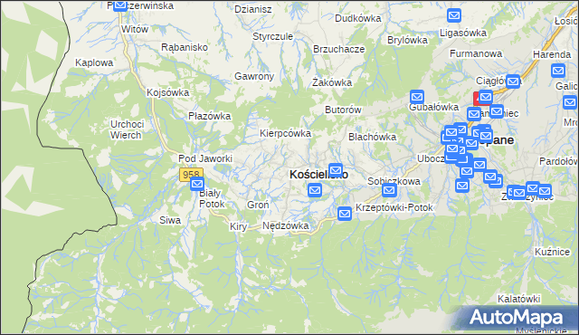 mapa Kościelisko, Kościelisko na mapie Targeo