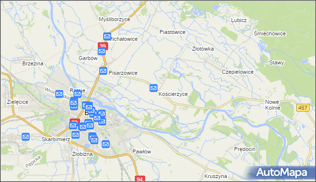 mapa Kościerzyce, Kościerzyce na mapie Targeo