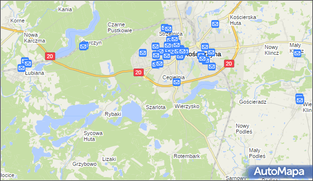 mapa Kościerzyna-Stare Nadleśnictwo, Kościerzyna-Stare Nadleśnictwo na mapie Targeo