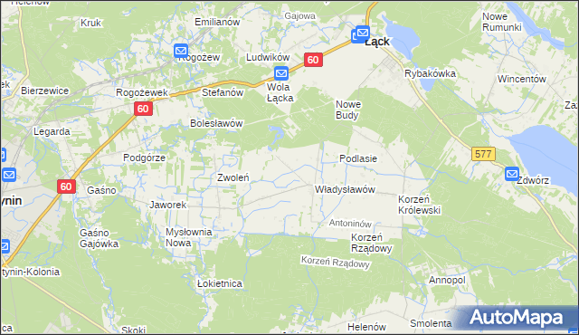 mapa Kościuszków gmina Łąck, Kościuszków gmina Łąck na mapie Targeo